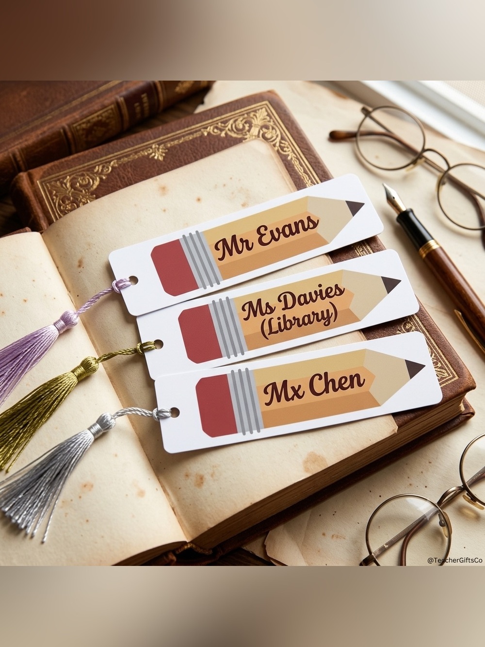 A Personalized Pencil Bookmark customized with name and coloured Tassel